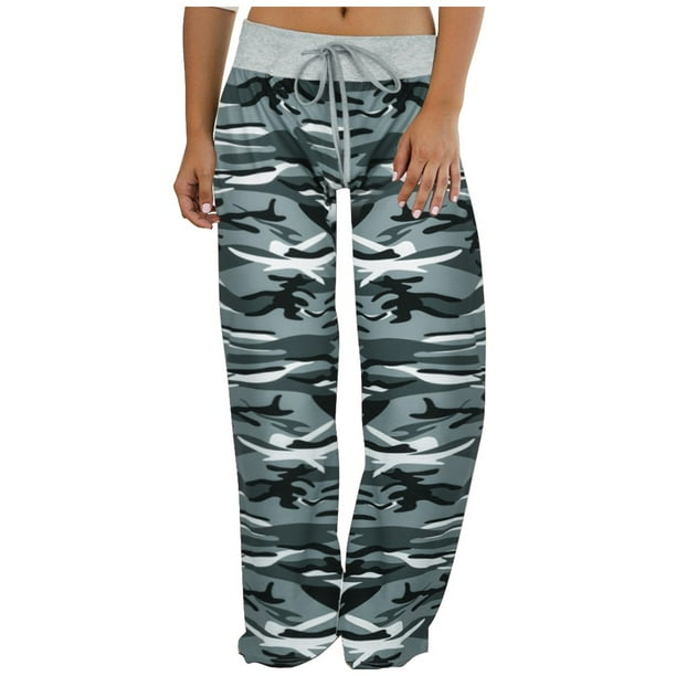 Pantalones termicos Gibobby mujer pierna ancha con cordón y Estampado elástico Gris S