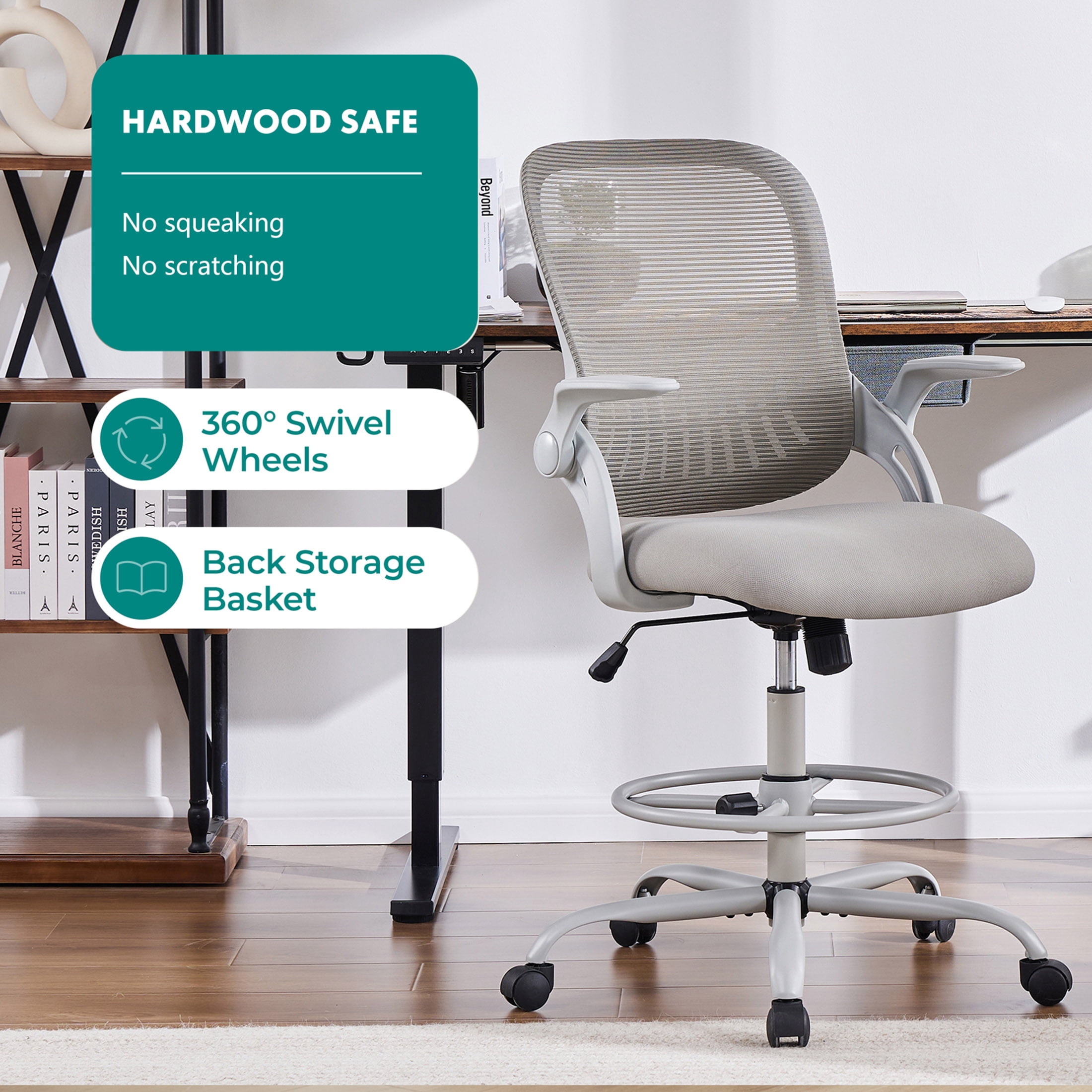 JOINSUN Home Office Desk Chair, Ergonomic Mid Back with Adjustable Height, Lumbar Support, Gray