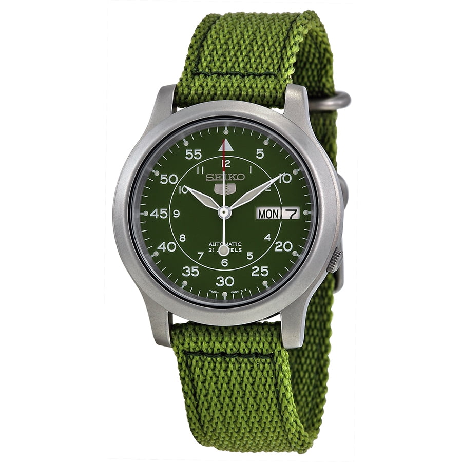 Seiko 5 Automatic Watch with Green Dial Analogue Display and Green Fabrà Walmart.com