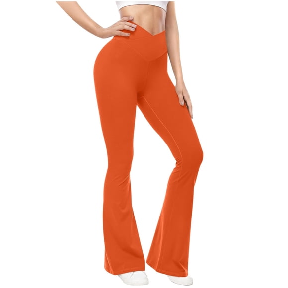 Orange Yoga Pants Women Flare Leggings for Women High Waist Bell Yoga Pants No Front Seam Elastic Yoga Leggings