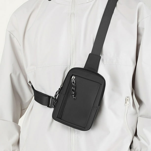 Bolsa de hombro mini negra para hombres y mujeres, bolsa impermeable pequeña para viajes y senderismo, para teléfono casual