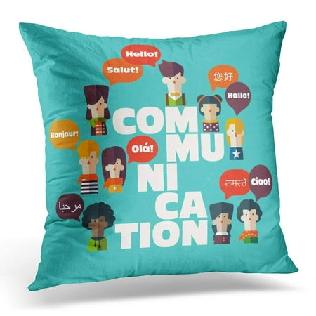 ARHOME Foreign Male and Female People with Colorful Dialog Speech Bubbles in Different Languages and The Word Pillow Case Pillow Cover 20x20