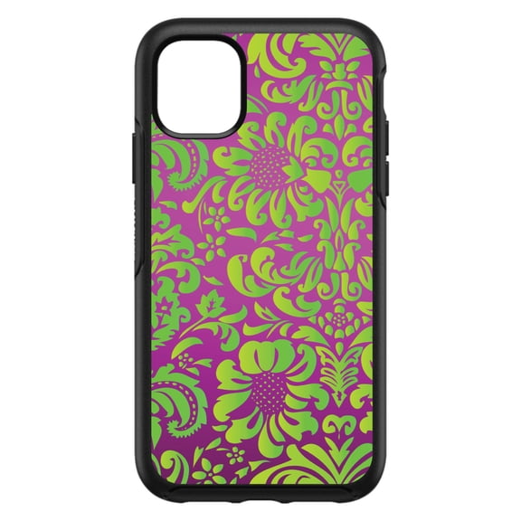 DistinctInk Custom SKIN / DECAL compatible with OtterBox Symmetry for iPhone 11 Pro (5.8" Screen) - Purple Green Floral Pattern