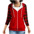 thumbnail image 2 of Sweatshirts for Women Hooded Plaid Printed Pocket Long Sleeve Sweatshirt,Womens Sweatshirtss Red, 2 of 6