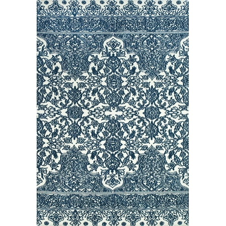Karlin Ornamental Medallion Print Rug, Ink Blue/White, 5ft x 8ft Area Rug