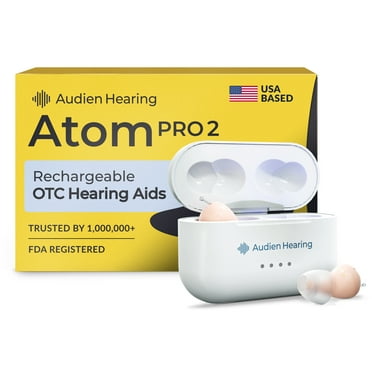 Audien Hearing Atom Pro 2 OTC Rechargeable Hearing Aids, Noise Cancelling, Universal Fit, 1 Pair