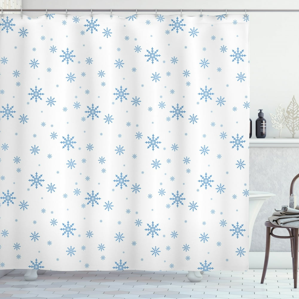 Winter Shower Curtain, Cold December Design Simple Seasonal Snowy