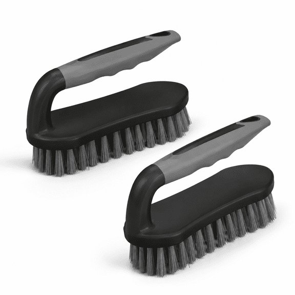 Black Grey 2-Pack Stiff Bristle Heavy-Duty Cleaning Scrub Brush Set