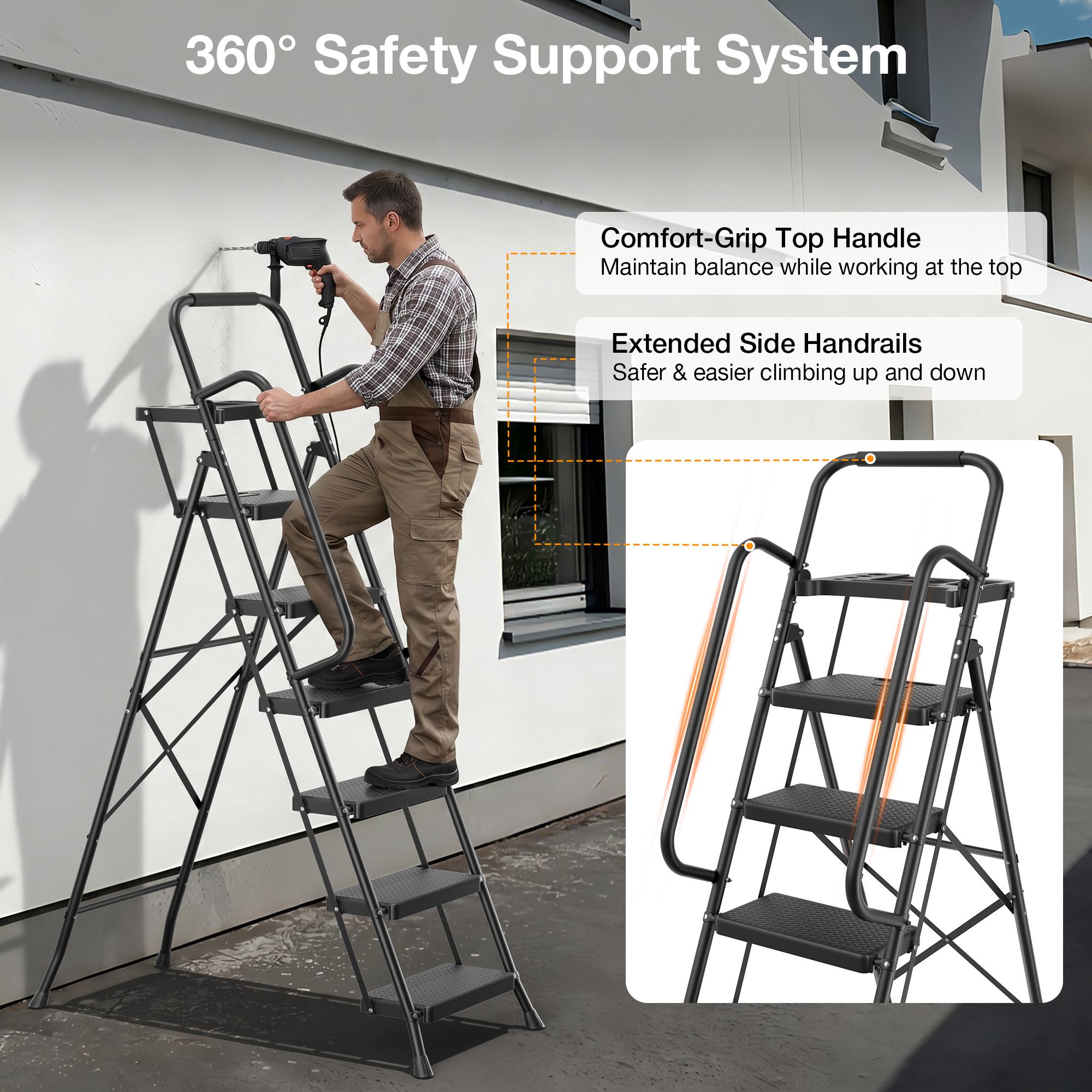 JOZ 6-Step Folding Ladder, 800 lb Capacity With Tool Tray photo 2