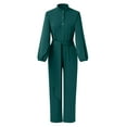 thumbnail image 6 of Jumpsuit Women Casual Jumpsuits Loose Fit Belted Dressy Long Sleeve Crewneck Autumn Jumpsuit Long Wide Legs Formal Rompers,Green Women'S Polyester Jumpsuit L, 6 of 7
