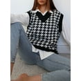 thumbnail image 4 of ZAFUL Women Casual V Neck Houndstooth Stepped Hem Sweater Vest Black M, 4 of 6