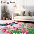 thumbnail image 2 of ODIKA 6'x9' Machine Washable Non-Slip Area Rug, Vibrant Dragonfly Meadow Needlework Tapestry Embroidery Project High Traffic Rug with Pad, Pink, 640982, 2 of 8