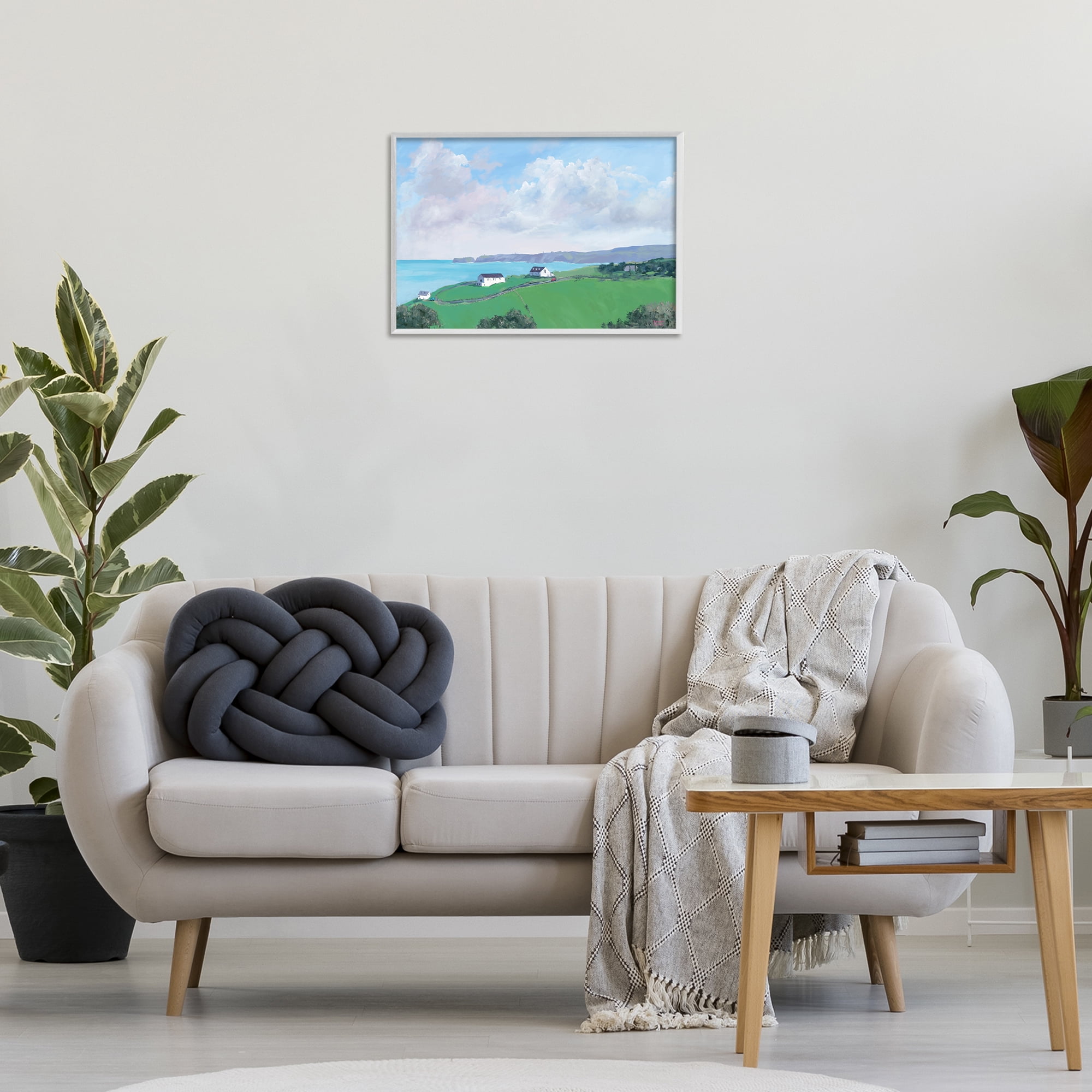 Stupell Industries Coastal Farm Houses Landscape Painting White Framed Art Print Wall Art, 24 x 16