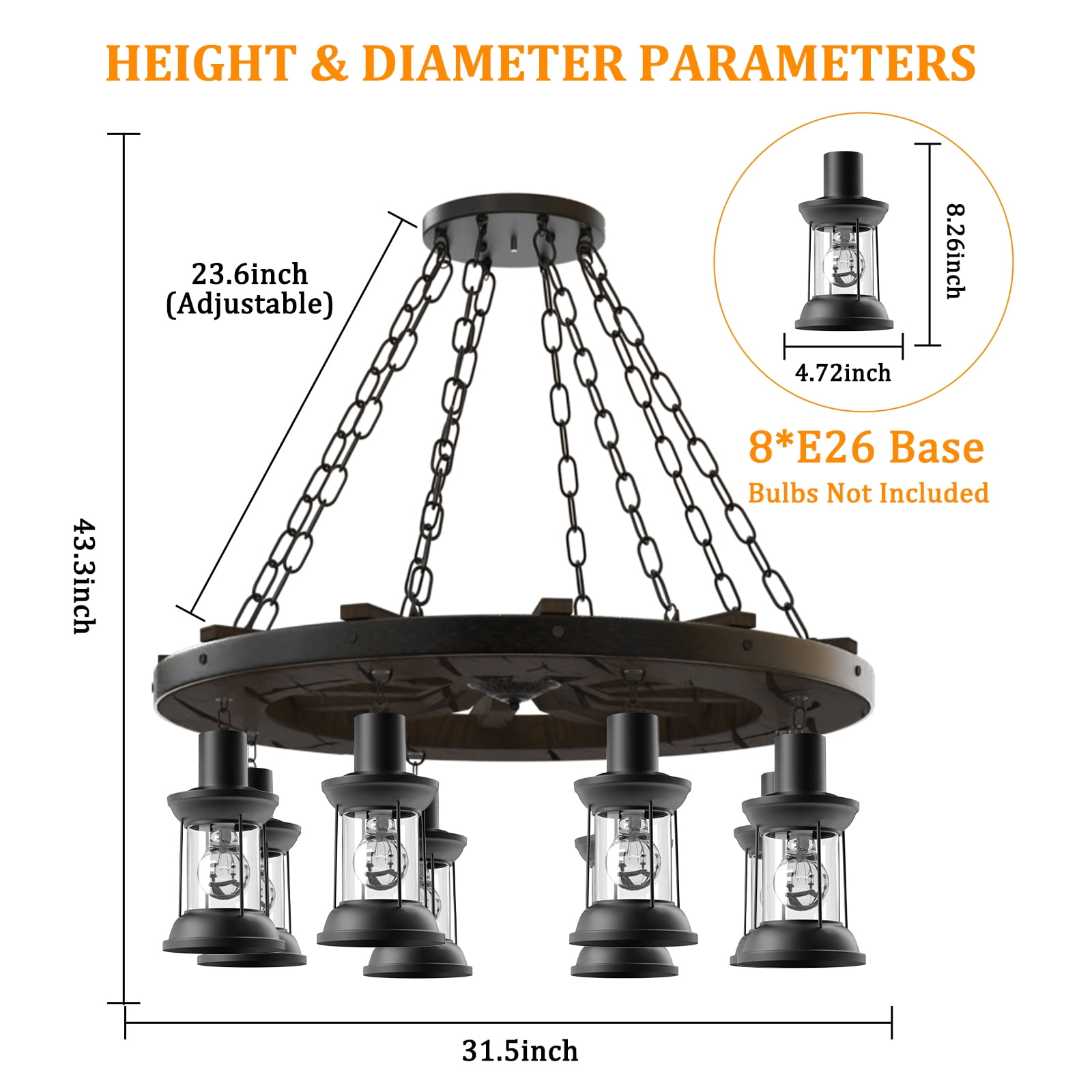 AFANQI 8-Lights Vintage Pendant Light Wagon Wheel Chandelier Pendant Ceiling Fixtures