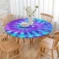 thumbnail image 3 of Purple Blue Tie Dye Pattern Round Fitted Tablecloth with Elastic Edge,Dining Table Cover Waterproof,Outdoor Round Tablecloth for Camping,Dining,Indoor and Outdoor, 3 of 7