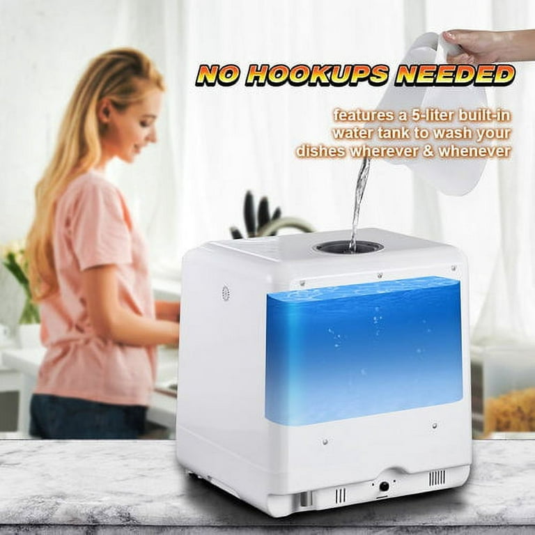 Hermitlux Countertop Dishwasher, 5 Washing Programs Portable Dishwasher  With 5-Liter Built-in Water Tank And Inlet Hose & Drain Hose : :  Home