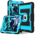 thumbnail image 3 of ELEHOLD 3-Layer Rugged Case For Apple iPad 9th/8th/7th Generation Heavy Duty Shockproof Cover, [Drop Protection], [Logo Visible], With Kickstand & Pencil Holder & Shoulder Strap, Black+Blue, 3 of 11