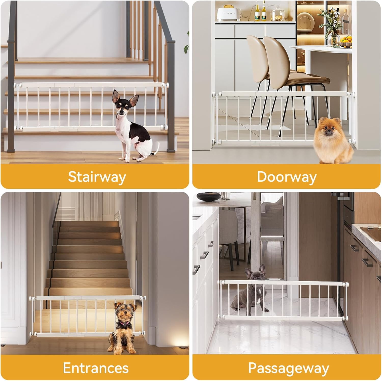 Dog Gate Indoor,18"-45" Extra Wide Metal Short Dog Gate to Step Over, 14" Tall Small Pet Gate with 3 Extension Kits, Pressure Mounted for Doorways & Stairs