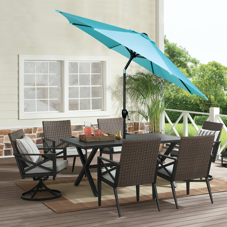 Mainstays 9ft Aqua Round Outdoor Tilting Market Patio Umbrella with Crank -  Walmart.com