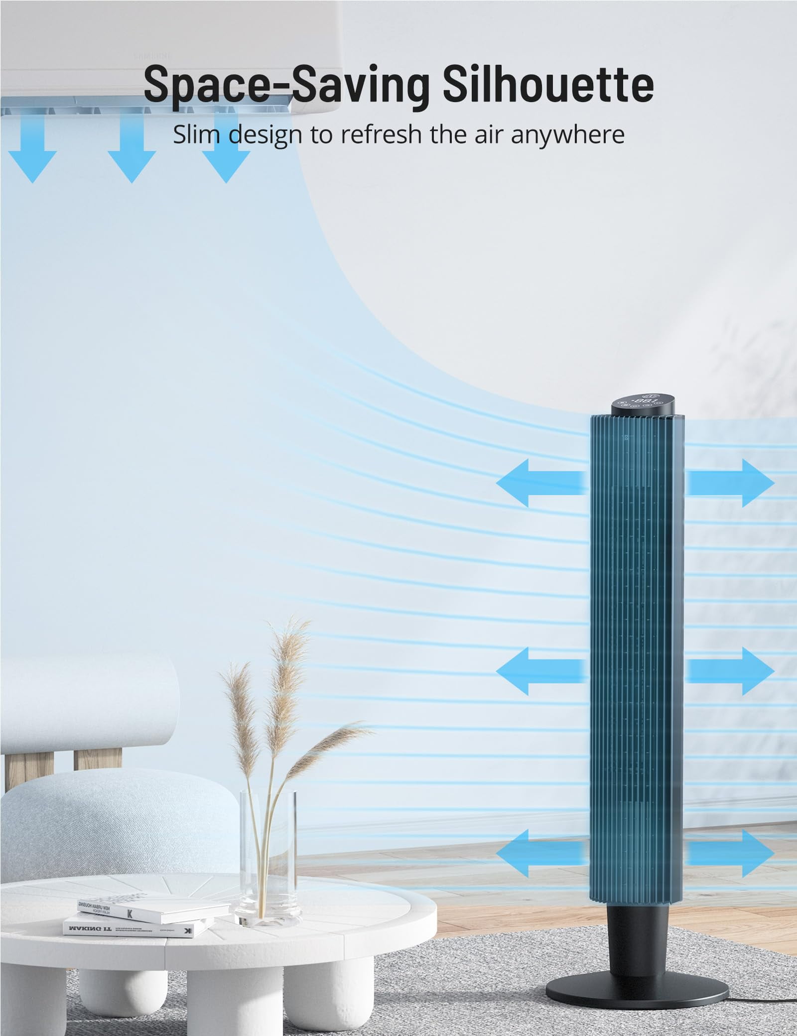 TaoTronics Tower Fan, 42'' 90° Oscillating Quiet Standing Bladeless Fans with Remote, 25 ft/s Velocity, Height Adjustable, 5 Speeds 3 Modes, 12H Timer, Floor Fans for Bedroom, Home, Room