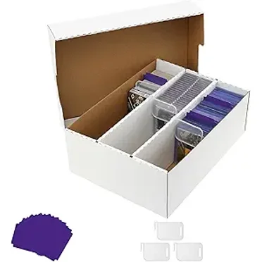EBOAUSI 2100-Count Trading Card Storage Box-3-Row Design/8 Dividers&3 Supporters-Fits MTG, TCG, Sports Cards(Sleeved/Unsleeved)-Magnetic&Toploader Compatible-Durable Cardboard