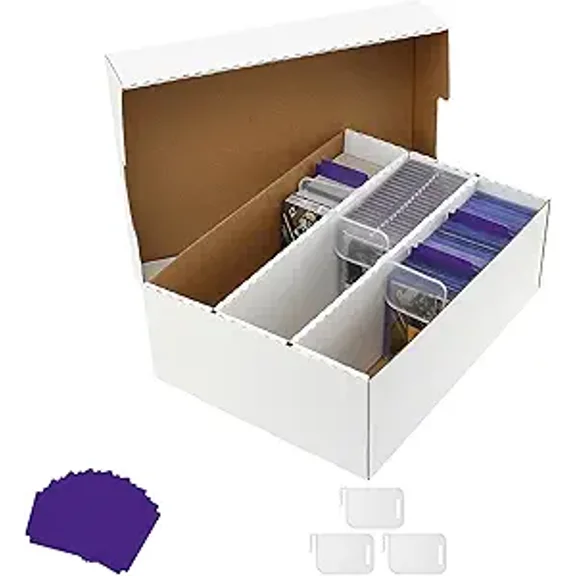 EBOAUSI 2100-Count Trading Card Storage Box-3-Row Design/8 Dividers&3 Supporters-Fits MTG, TCG, Sports Cards(Sleeved/Unsleeved)-Magnetic&Toploader Compatible-Durable Cardboard