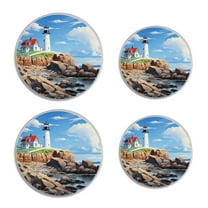 Round Stove Burner Covers 4 Pcs for Home Decor Cooktop Decorative ,lighthouse blue sky Art, Metal Round Stove Burner Covers 8Inch And 10Inch