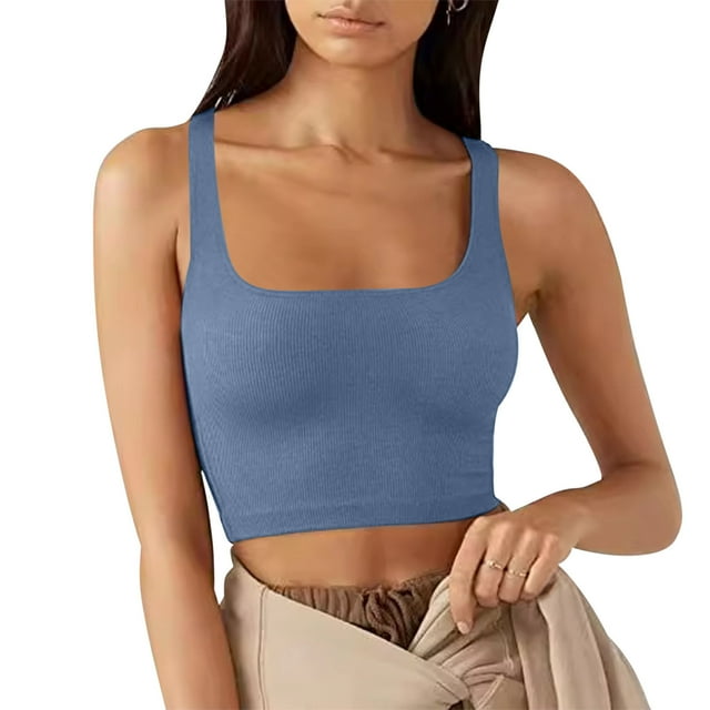 asjyhkr Crop Tank Tops for Women Ribbed Knit Square Neck Sleeveless Slim Fitting T Shirts Summer Basic Tees