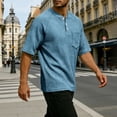 thumbnail image 5 of Men'S Waffle Knit Henley Shirts With Chest Pocket Short Sleeve Casual Loose Fit Breathable Tops For Workout And Daily Activities,Light Blue,S, 5 of 7