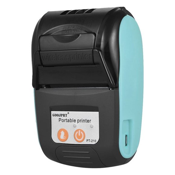 GOOJPRT Compact PT-210 Bluetooth Thermal Printer for Receipts, Compatible with Android & iOS, Orange/Blue Options, 203dpi Resolution, 50-80mm/s Print Speed, 7.4V Battery, USB Cable Included