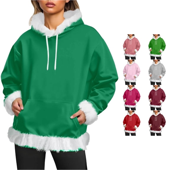 Daznico Women Hooded Sweatshirt Long Sleeve Pullover with Kangaroo Pocket Soft Warm Winter Holiday Loungewear Outerwear Top,XXS