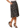 thumbnail image 4 of Falda Midi A-Line Floral Print Chiffon Vintage Verano para Mujeres L Negro Rojo, 4 of 6