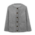thumbnail image 3 of FRSASU Women Long Sleeve Button Solid Pocket Cardigan Tops Blouse Plush Coat Gray 10(XL), 3 of 3