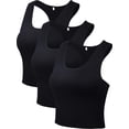 thumbnail image 4 of 1 pieza Top corto deportivo básico sin mangas con espalda cruzada para mujer, color negro, 4 of 5