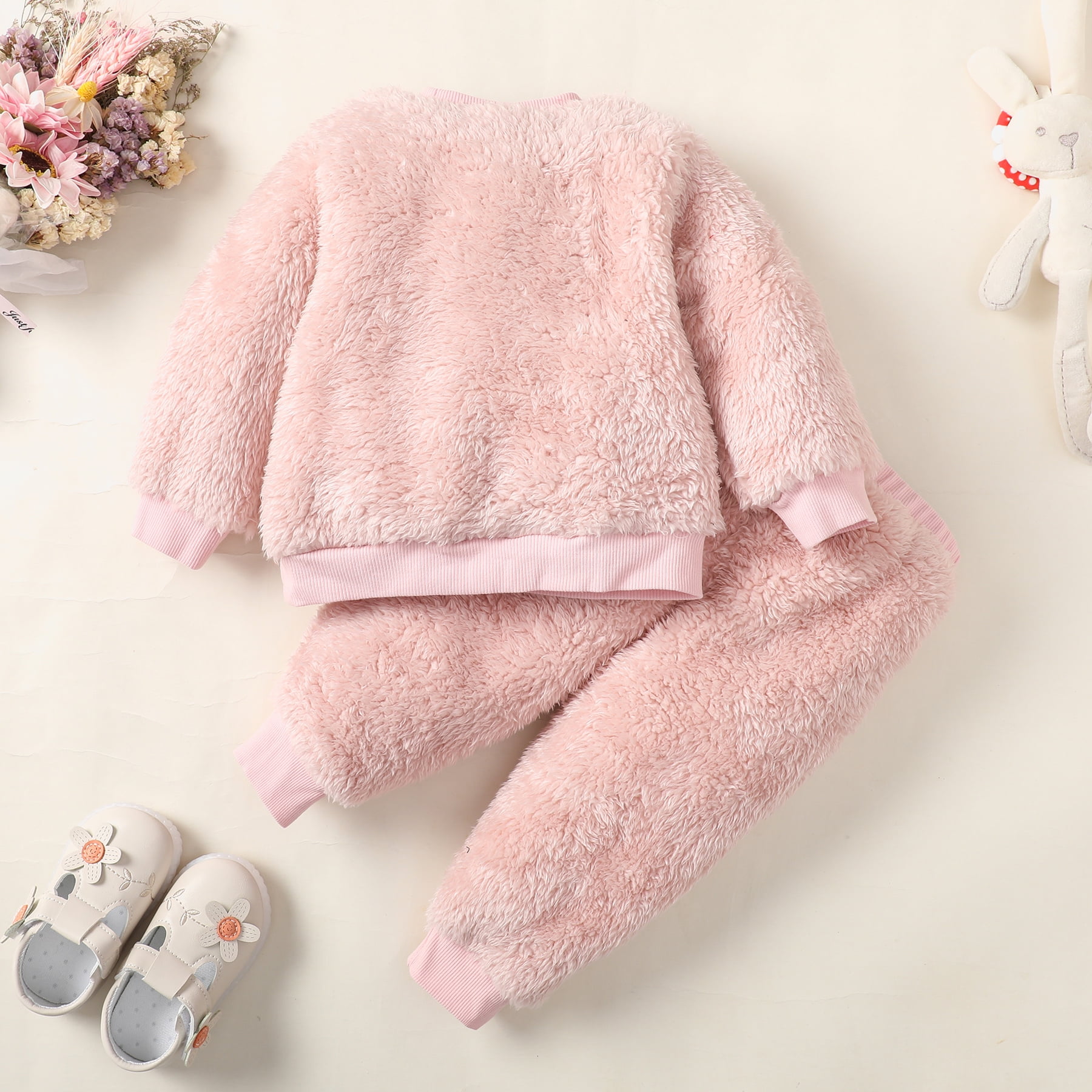6 Months Baby Girls Clothes 9 Months Girls Fall Winter Pant Set Infant Girls Long Sleeve Round Neckline Top Pants 2PCS Set Pink