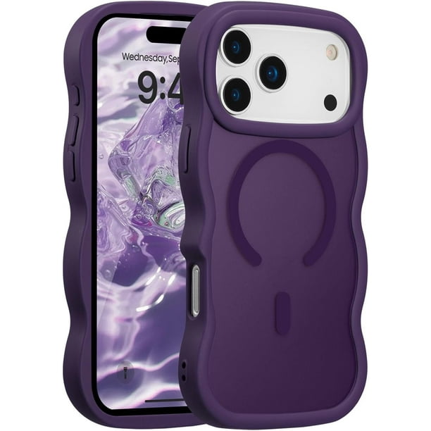 Funda magnética para iPhone 17 Pro, compatible con MagSafe, diseño de marco ondulado transparente 2025, funda protectora de borde suave, bonita funda transparente mate a prueba de golpes