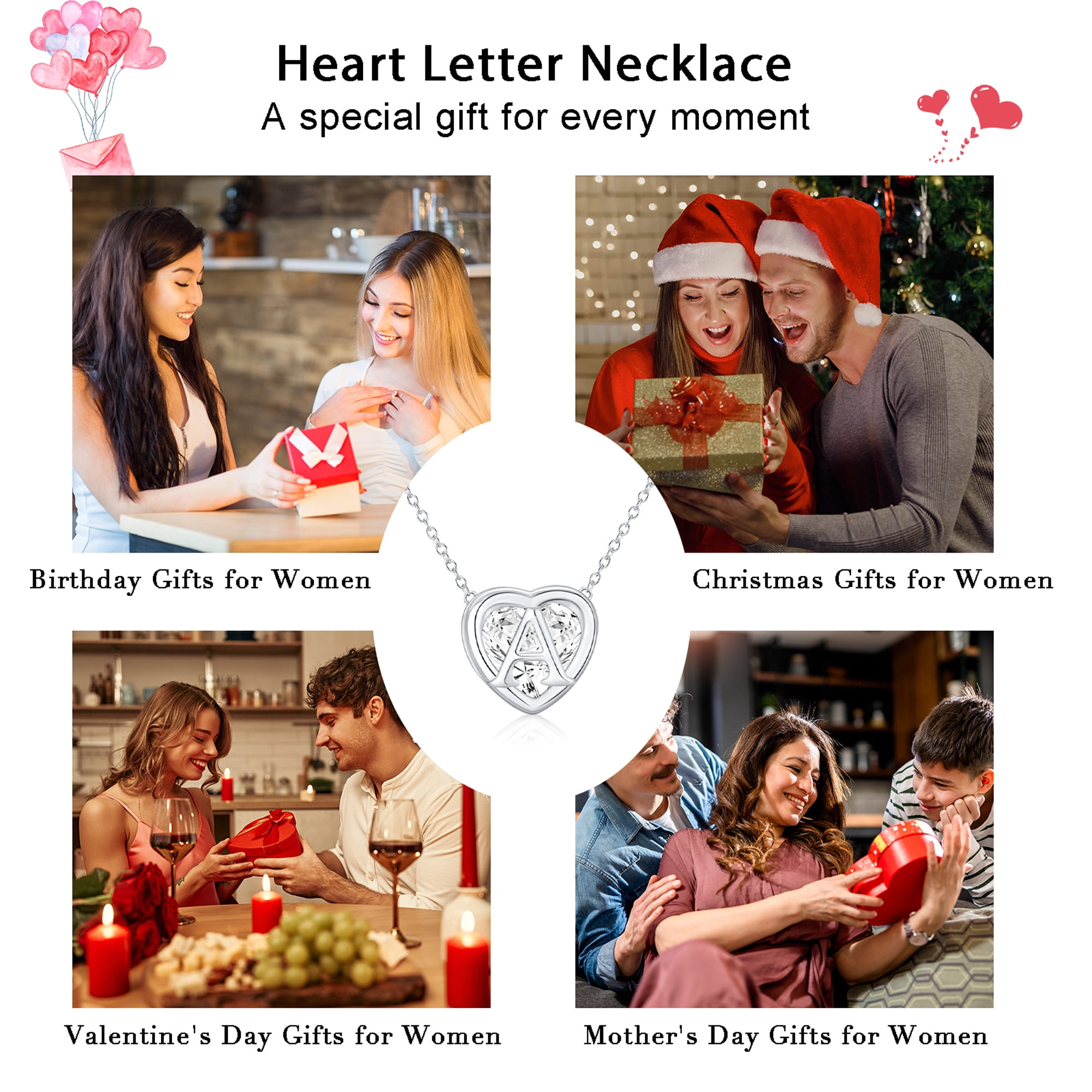 APSVO S925 Sterling Silver Plated Love Heart Initial Necklaces for Women Girls CZ Letter A Pendant Chain Birthday Birthday Graduation Jewelry Gifts Teen Her Mom Wife Adults Girlfriend Kids Age Ideas