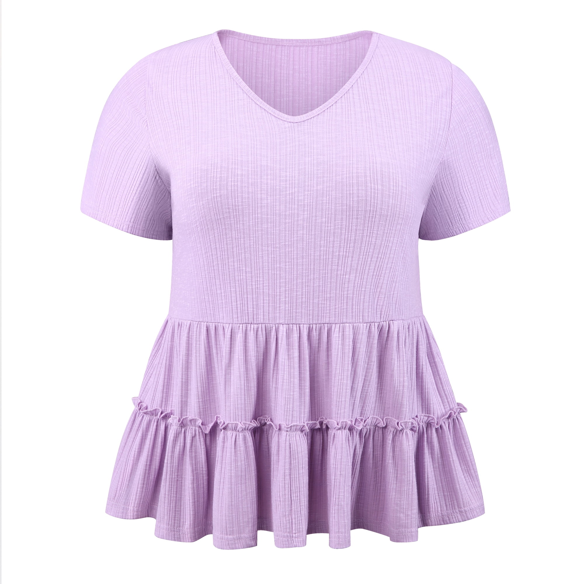 DARING DIVA Women's Plus Babydoll Tops V Neck Casual Loose Fit Blouses 4X Purple