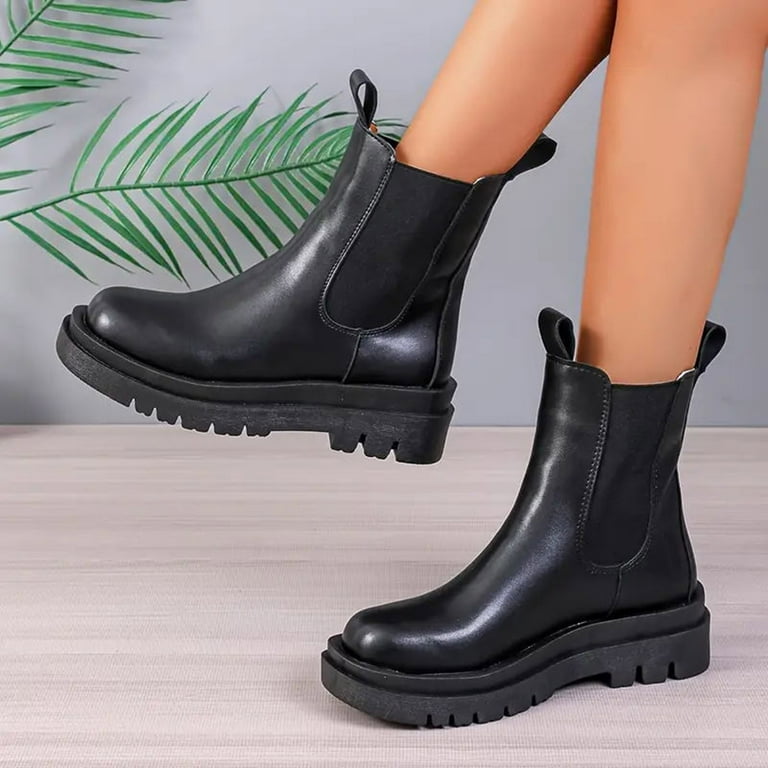 Caqnni Women's Chelsea Boots Block Heel Slip On Ankle Booties with