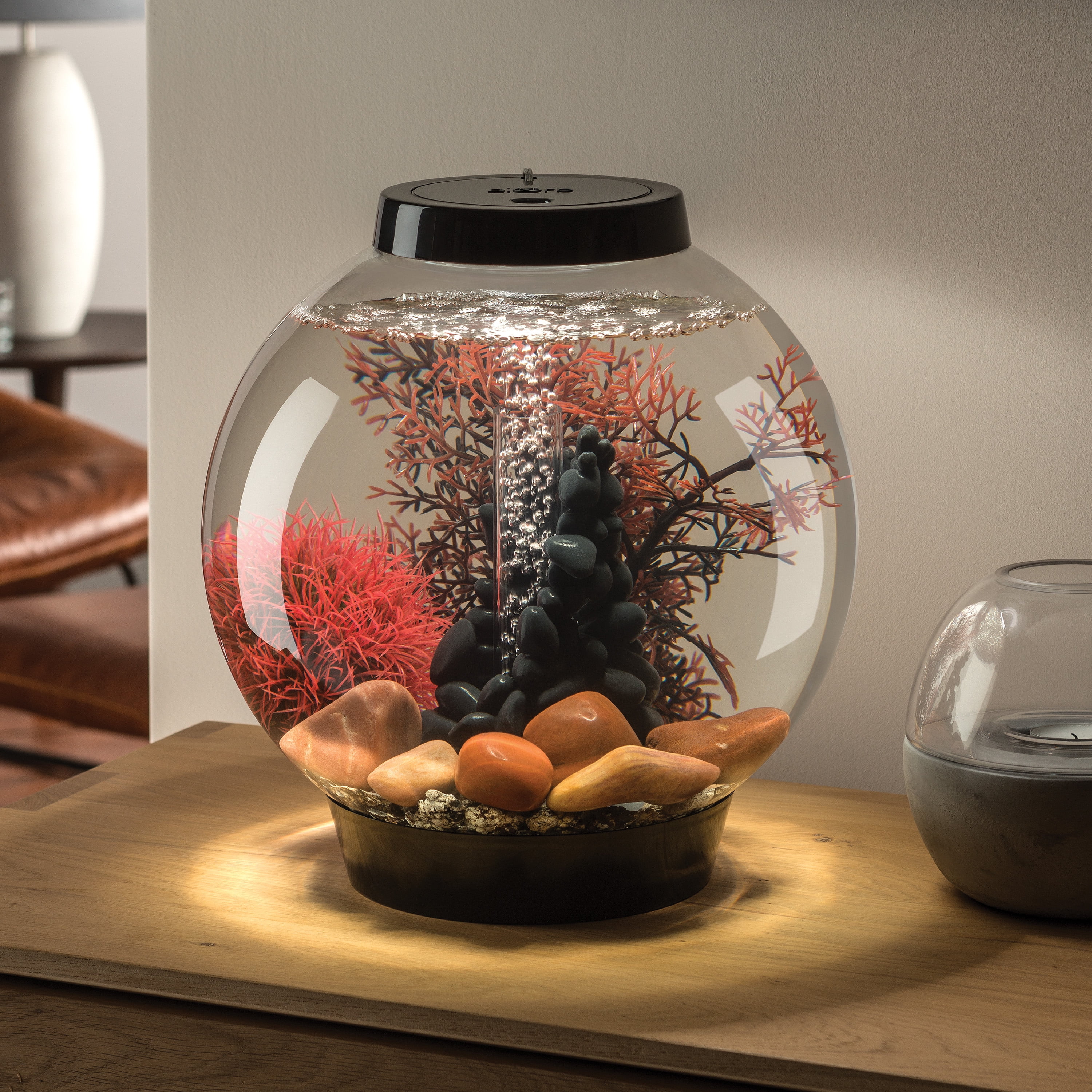 biOrb CLASSIC 15 Aquarium Set with LED Light - 4 Gallon, Black - Stone River Decor Included