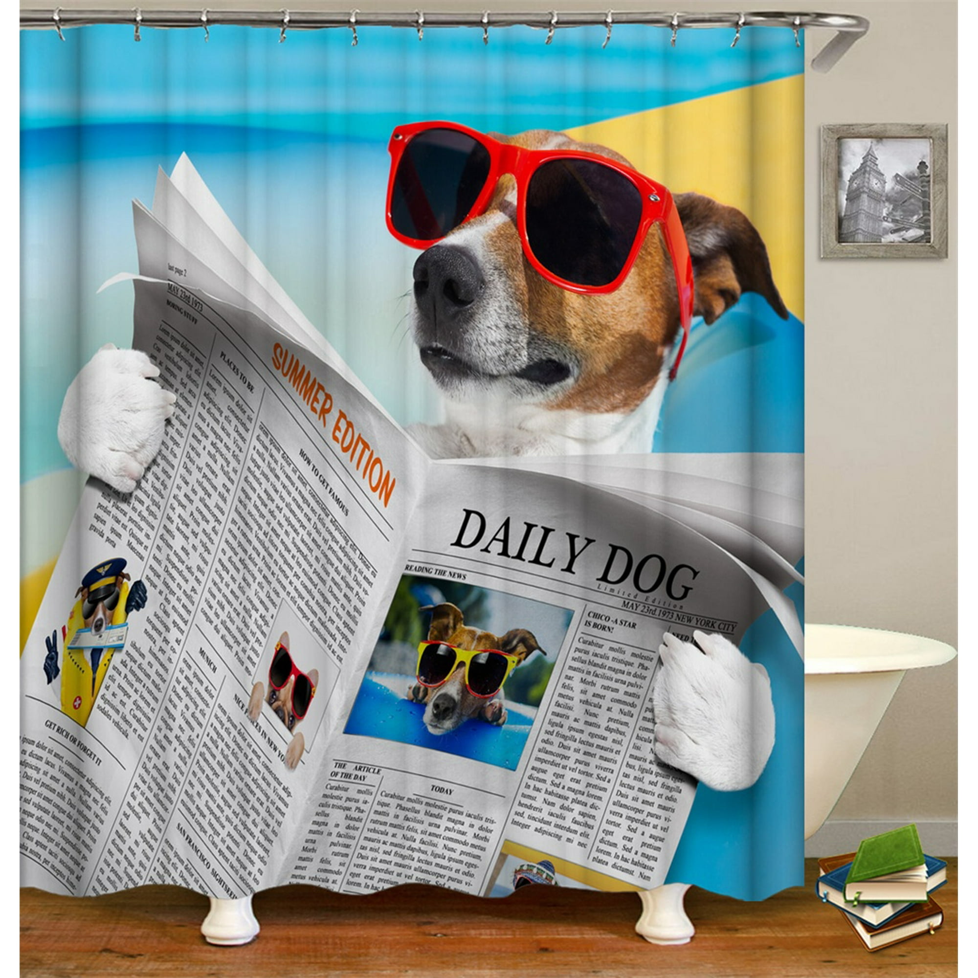 Shower Curtain Set With Hooks Funny Dog Reading Newspapaers With Sunglasses Puppy Daily Dog Bathroom Decor Waterproof Polyester Fabric Bathroom Shower Curtain Set With Hooks Funny Dog Reading Newspapaers With Sunglasses Puppy Daily Dog Bathroom Decor Waterproof Polyester Fabric Bathroom