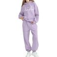 thumbnail image 4 of Conjunto de sudadera con capucha de manga larga para niños con estampado en forma de corazón y pantalones deportivos con lazo en las piernas, conjunto deportivo informal de dos piezas para niños, poli, 4 of 5