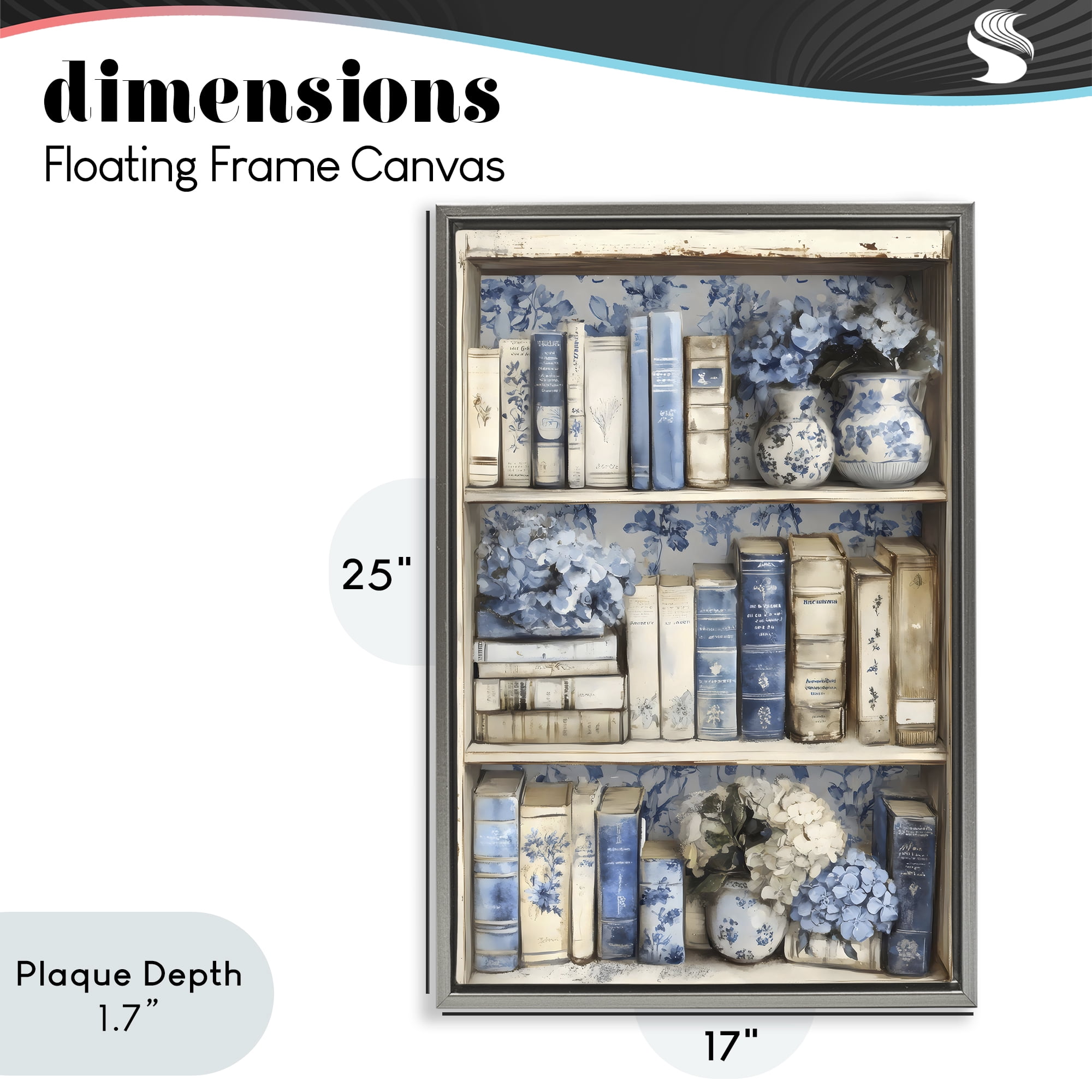Stupell Industries Blue & Beige Bookcase Gray Framed Floater Canvas Wall Art, design by LSR Design Studio