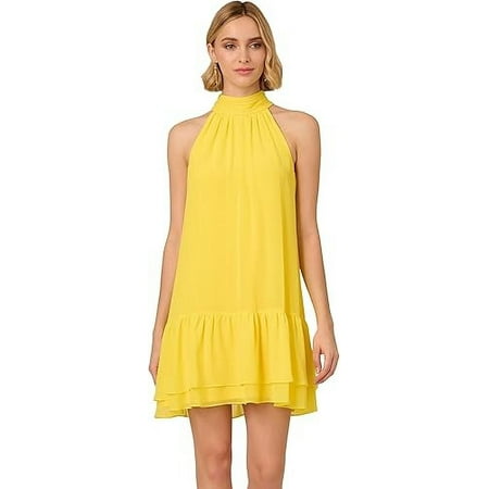 Adrianna Papell HYPER YELLOW Women's Chiffon Trapeze Short Dress, US 12