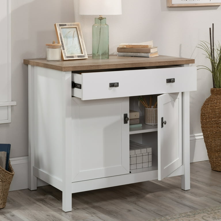 Sauder Cottage Road Base Per Libreria E Contenitore, Finitura Bianca Con Accento Rovere, 85x52x75 Cm, 5 Anni Di Garanzia