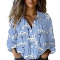 thumbnail image 2 of Blue Women's Long Sleeve T-shirt, Women Cotton Shirt Printed Fashion Button Down Shirts Casual Tops Long Sleeve Blouse,Women's Long sleeve T-shirt L, 2 of 4
