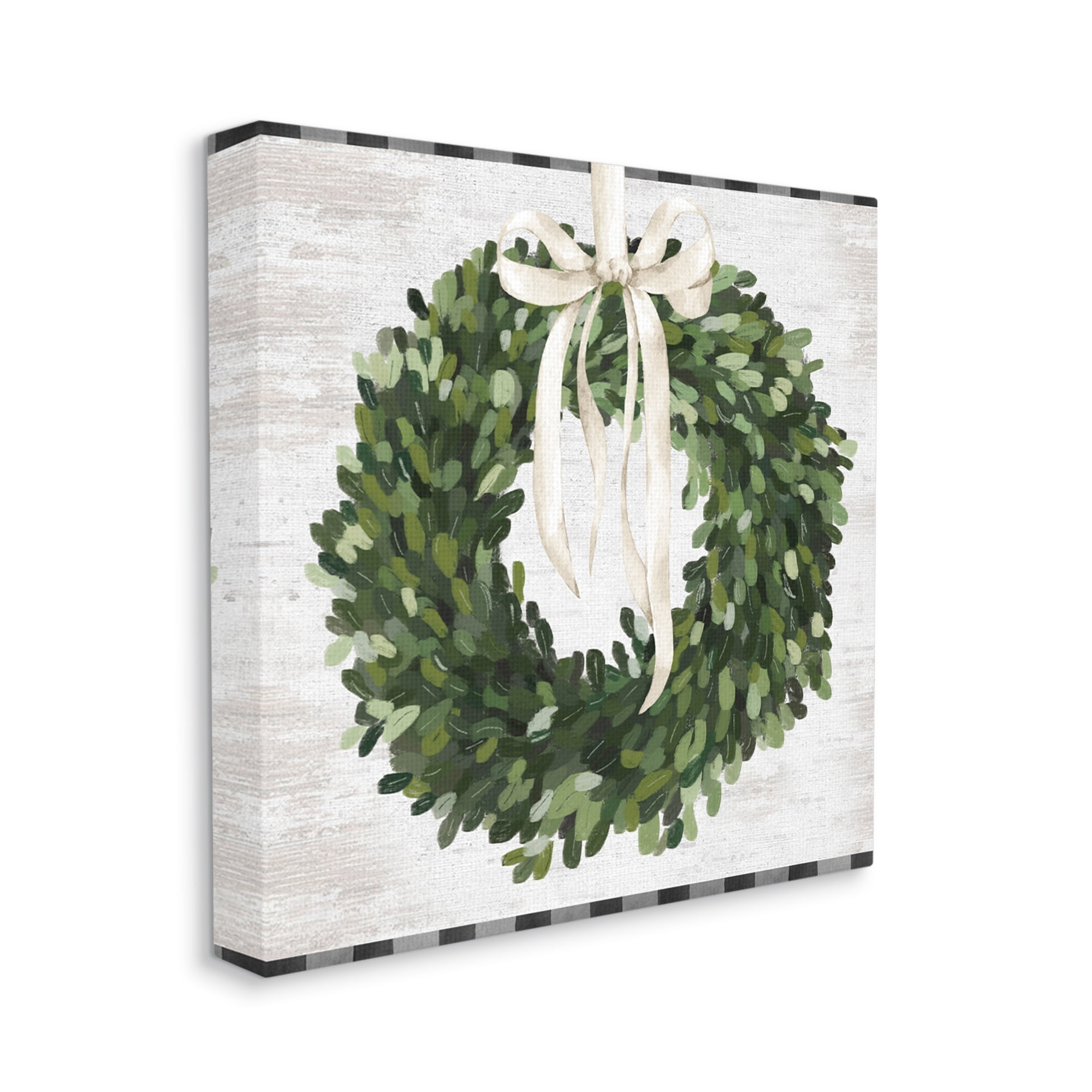 Stupell Industries Country Wreath with Plaid Botanical & Floral Painting Gallery Wrapped Canvas Art Print Wall Art, 30 x 30