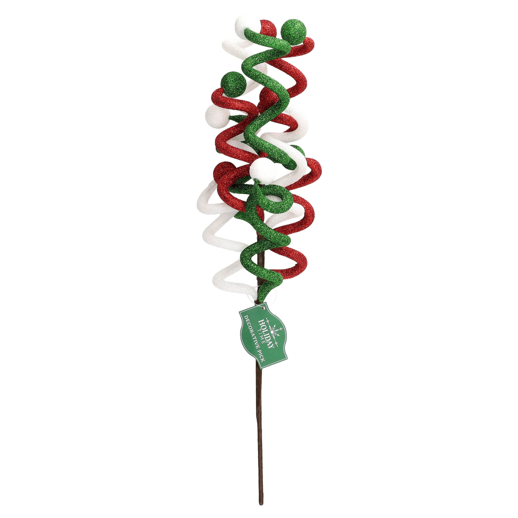 Red/Green/White Glitter Curly Decorative Christmas Pick, 18", by Holiday Time