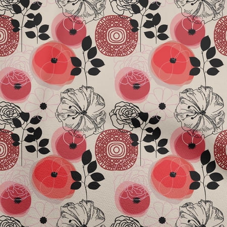 oneOone Cotton Poplin Twill Light Beige Fabric Watercolor Floral Craft Projects Decor Fabric Printed By The Yard 56 Inch Wide