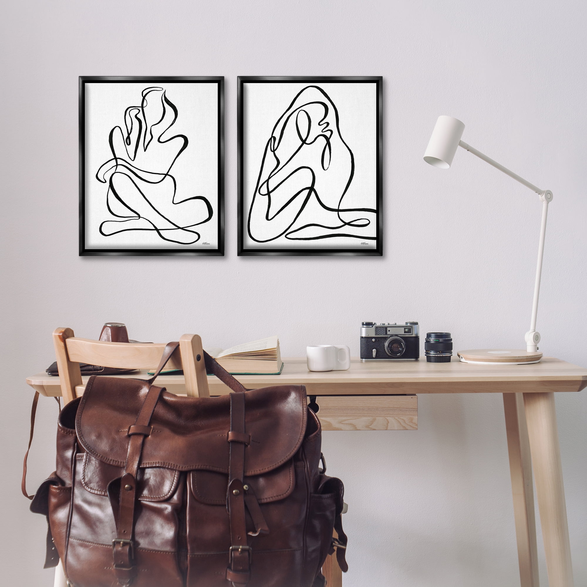 Stupell Industries Minimalist Female Figure People Painting Black Floater Framed Canvas Art Print Wall Art, 17 x 21, Set of 2